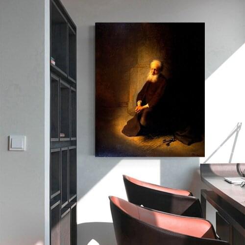 Citon Canvas Rembrandt《St. Peter in Prison (The Apostle Peter Kneeling)》Oil painting Artwork Picture Wall decor Home Decoration
