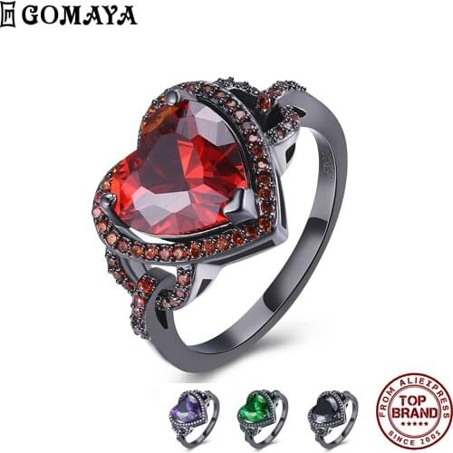 GOMAYA Romantic Heart Lover Women Rings Classic Unique Design Multiple Colour Zircon Ring Valentines Day Gift For Girlfriend