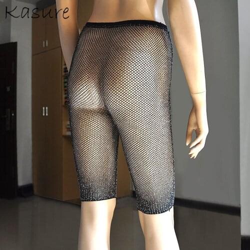 KASURE Shiny Silver Yarn Mesh Short Tights For Women Girls Sexy Fishnet Under Skirt Jeans Safety Pants For Ladies