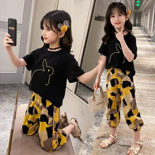 2021 Summer Girls Clothing Sets Girls Short Sleeve T-shirt+Casual Pants Teen Girl Clothes 8 10 12 13 Years back to school outfit