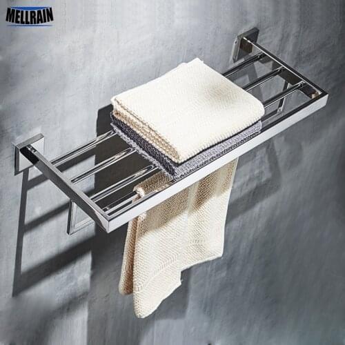 Bathroom Square Bath Towel Rack Stainless Steel Mirror Polishing Chrome Quality Wall Mounted Towel Rail Holder Toilet Bar