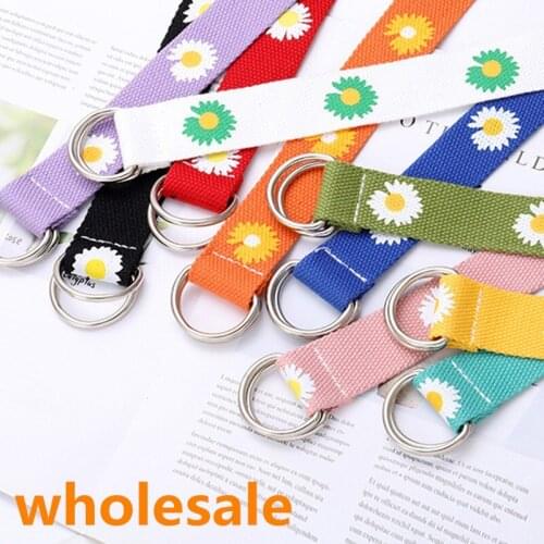 Fashion 2020 New style women Canvas Belt Candy Colors Small Daisy flower Print belt wild student Harajuku Strap 120cm Waistband