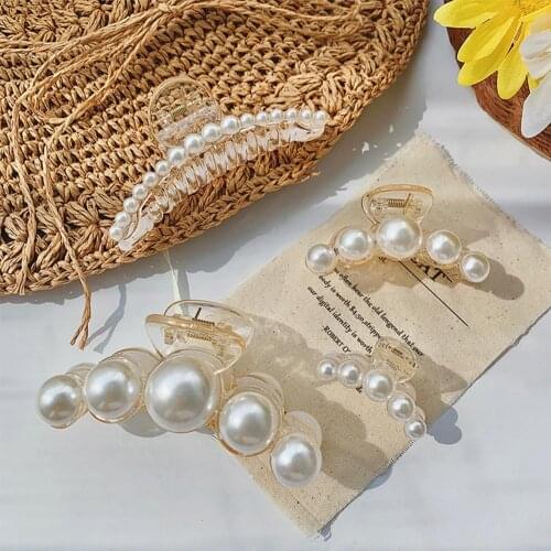 Fashion Hair Clip for Women Headwear Faux Pearls Decor Banana Hair Claw Clip Styling Barrette Accessory