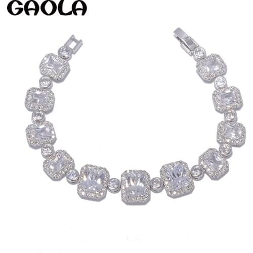 Fashion Popular Romantic Style White Gold Color Square Cubic Zircon Crystal Chain Bracelets Bangles for Bridal Jewelry GLS0532