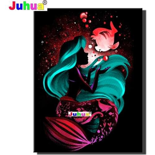 Cartoon Princess Diamonds Embroidery DIY Diamond Painting Cute Girl 5D Full Drill Rhinestone Mosaic Wall Art Mermaid Fish God