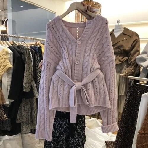 Womens new 2021 fashion Knitted Crochet Chunky Cardigan Coat Knitwear sweater jumper