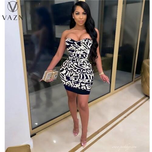 VAZN 2021 New Sleeveless Strapless Clear Fresh Sexy Regular Dress Special Sexy Soft High Waist Women Thin Mini Dress