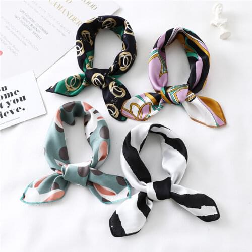 2020 New Women Silk Scarf Square Foulard Ladys Neck Hair Scarves Design Printed Head Kerchief Fashion Girl Hair Scarfs
