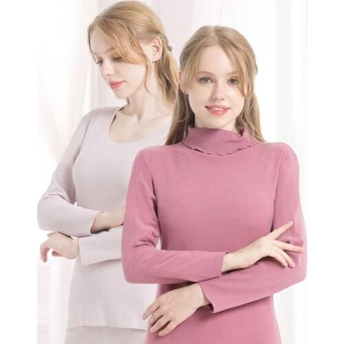 New Women Seamless Thermal Undershirts Sets Lightweight Long Johns Suits Slim Round Collar Cashmere Underwear