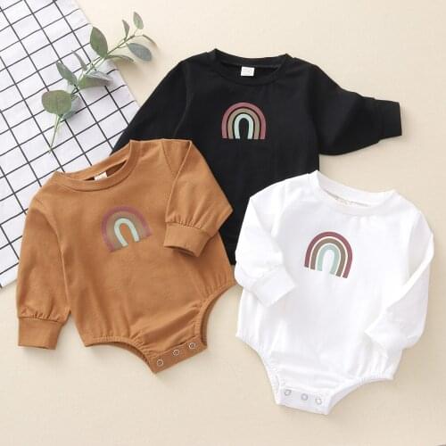 0-24M 2Pcs Newborn Baby Girls Clothes Long Sleeve Rainbow Romper Jumpsuit Cotton Outfits Autumn Winter Clothing