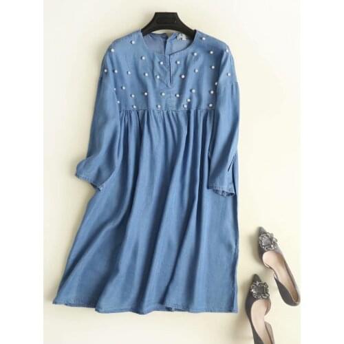 Embroidered Flares Jeans Dress Women O Neck Long Sleeve Summer Short Denim Dress Casual Cotton High Waist Dress Vestidos Mujer