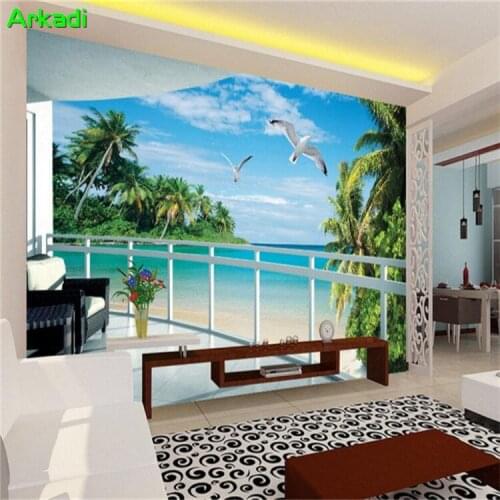 Custom 3D Wallpaper Balcony 3D Seascape Seagull Living Room Wall Paper Home Decoration Wallpaper 3 d Photo Wall Mural