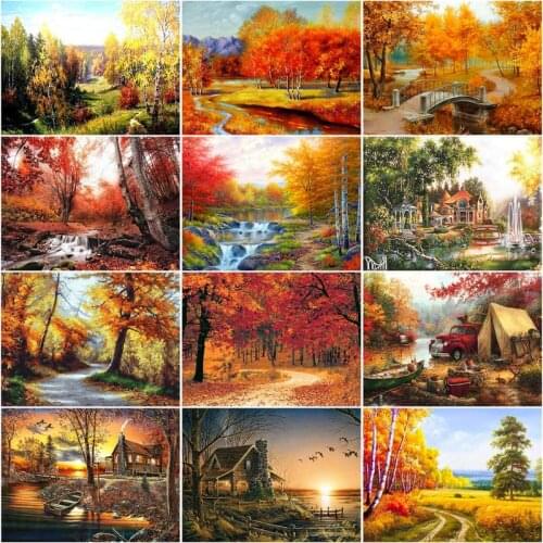 RUOPOTY Picture Frame Diy Oil Painting By Numbers Kits Acrylic Wall Art Home Decors Autumn Forest Coloring By Numbers For Diy Gi
