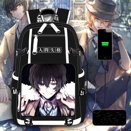 Anime Bungou Stray Dogs Nakajima Atsushi Men Women Student Fashion Casual Schoolbag Shoulders Bag USB Charging Port Backpack