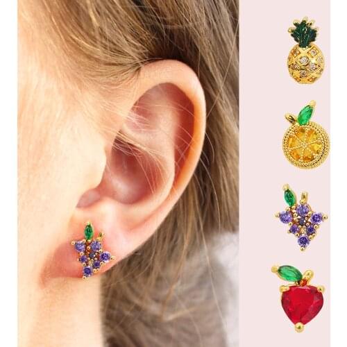 New 1Pc Steel Trendy Multicolor Cz Fruit Cartilage Stud Earring Screw Back Tragus Conch Lobe Ear Piercing Jewelry