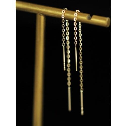 14K solid gold Earline chainstud earring Mini dainty women minimal simple style gift bridesmaid