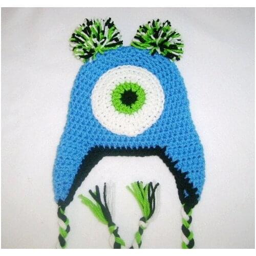 Free shipping, 100% cotton childrens Crochet hat , crochet one-eyed Inc Mike style gear knob beanie caps