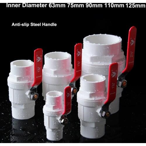 ID 63 75 90 110 125mm PVC Ball Valve Solvent Welding Quick Valve Garden irrigation Aquarium Water Pipe Connector Non-slip Handle