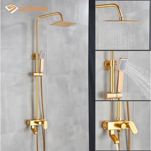 Senlesen Shower Set Household Golden Space Aluminum Bathroom Tap Rain Shower Head Bathroom Shower Mixer Faucet