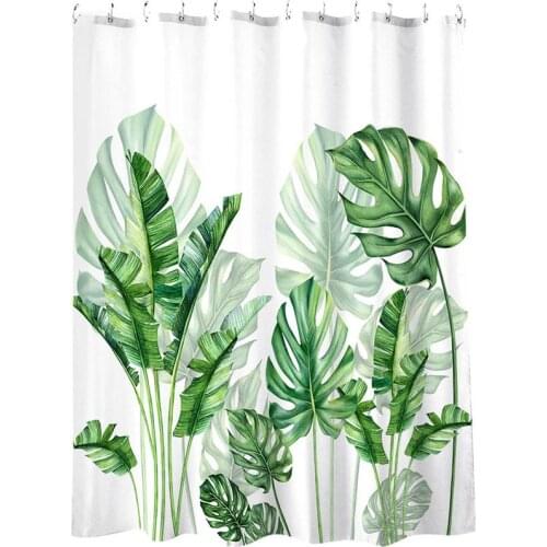 Tropical Plants Print Shower Curtain for Bathroom Waterproof Bathtub Curtains Polyester Green Leaves Curtain