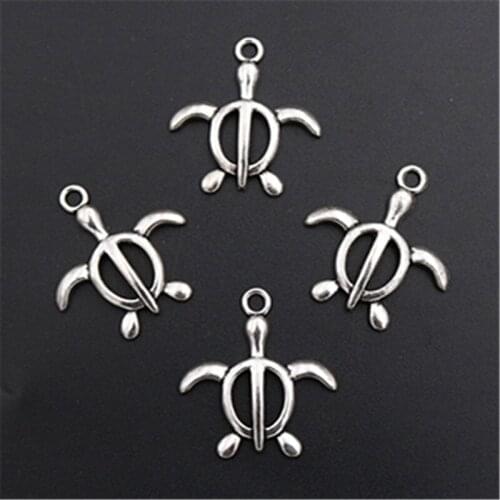 WKOUD 8pcs Antique silver hollow turtle charm alloy pendant bracelet necklace DIY handmade metal jewelry findings A159