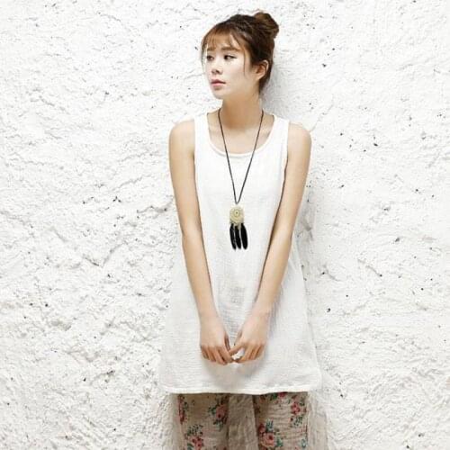 2020 Spring Summer Original Simple Art Cotton Flax Tank Top Women Girl Leisure Long Vest Harajuku Mori Girl Plus Size Tops