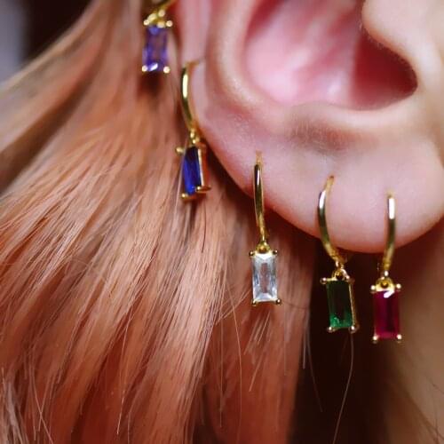 925 Sterling Silver Geometric Multicolor Zircon Square Hoop Earrings Female Temperament Ear Buckles S-E1533