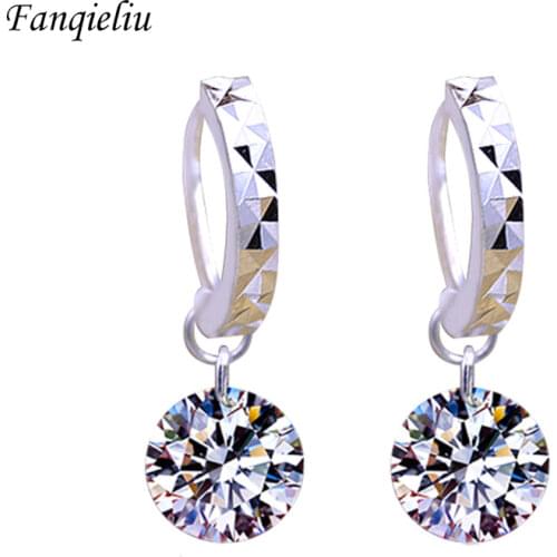Fanqieliu Big Crystal Drop Earrings Female 925 Sterling Silver Earring For Women Wedding Jewelry Dangle Earrings FQL20424