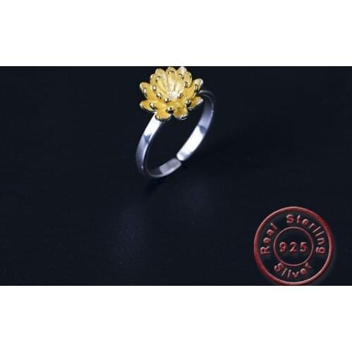 Amxiu 2019 New Arrival Two Tones Color Lotus Flower Ring 925 Silver Open Rings For Women Bridal Wedding Engagement Accessories