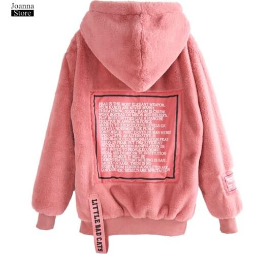 Winter Faux Fur Coat Hooded Patchwork Pink Coat Teddy Jacket Furry Streetwear Clothes Fake Rabbit Fur Sweet Jackets New Outwear
