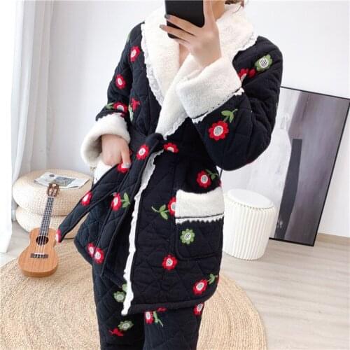 Winter warm Pajamas Women Home lounge Nightdress Velvet Quilted Pajamas Set DZA224