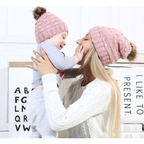 Winter Warm Hat Hot Sale Family Mother Daughter Hats Cute Infant Baby Boy Girl Knitted Hat Caps Mom Baby Hats Newborn Cap Beanie