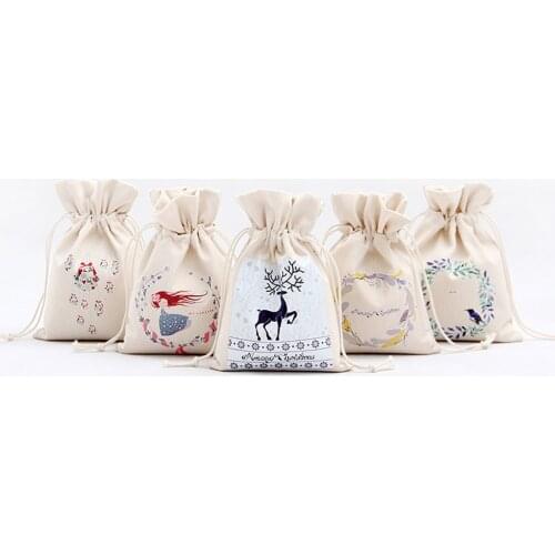 1Pcs/lot Cartoon printing multicolor Vintage Natural Burlap Gift Candy Bags Wedding Party Favor Pouch Jute Gift Bags Supply