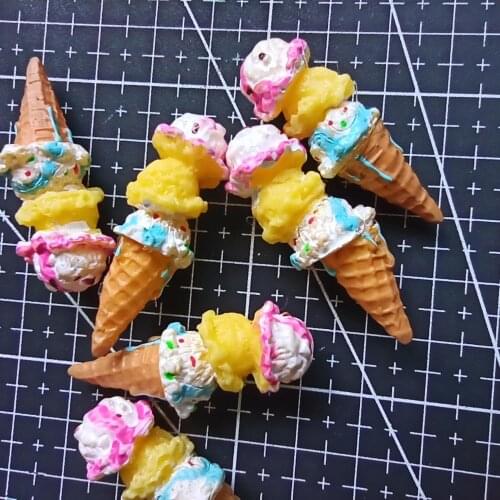 1pcs/lot resin three scoop of ice cream cone 41mm Cabochons Hair Bow Center Card Frame Making Craft DIY