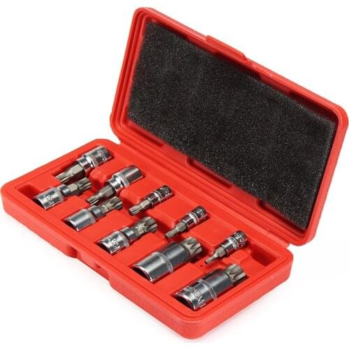 10pcs/set 1/4" 3/8" 1/2" Screwdriver Wrench 12 Point M4-M18 Square Spline Bit Socket Set for Tamper-Proof Lug Nuts Color Random