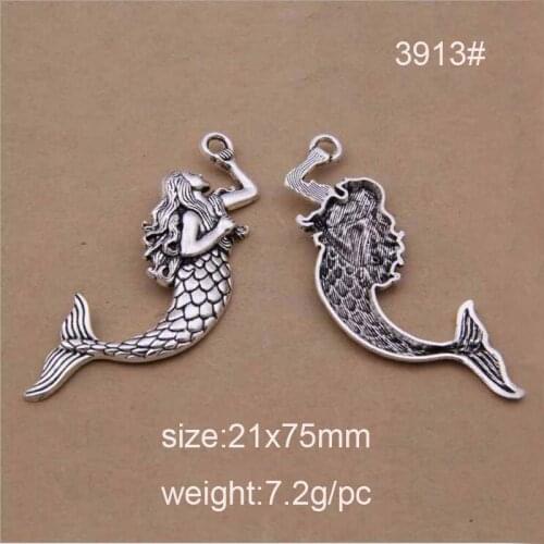 10pcs/lot Ancient bronze Alloy Mermaid Women Charms pendants Fashion Jewelry finding Fine Jewelry making for necklace75*21