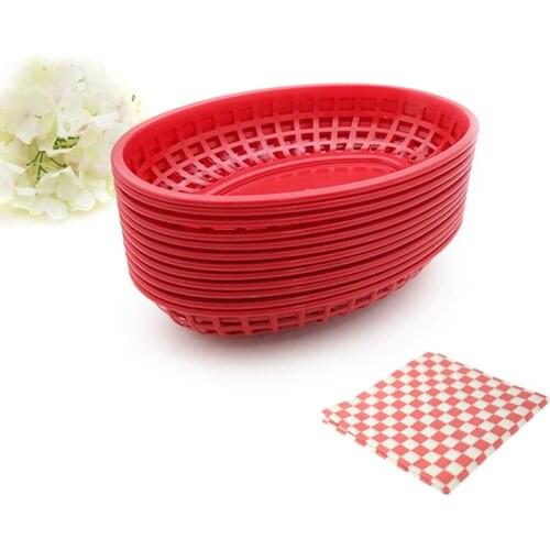 12pcs Food Serving Baskets 24 Grease Sheets Paper Hot Dog Cake Hamburger Fast Food Basket Bar Restaurant Hotel supply