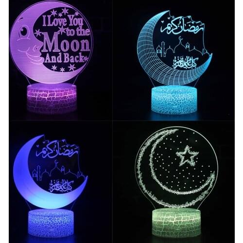 3d Multi Color Led Night Light Moon and Star Ramadan Eid Mubarak Decorations for Home Birthday Gift Table Lamp Party Decors