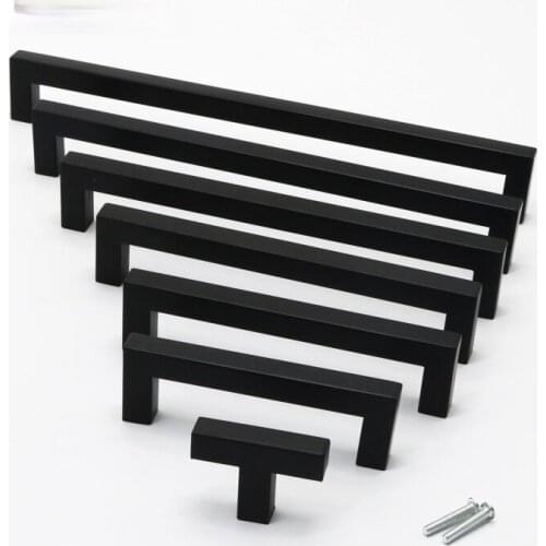 Black Cabinet Handle Square Furniture Hardware Stainless Steel Kitchen Door Knobs Cupboard Wardrobe Drawer Pulls