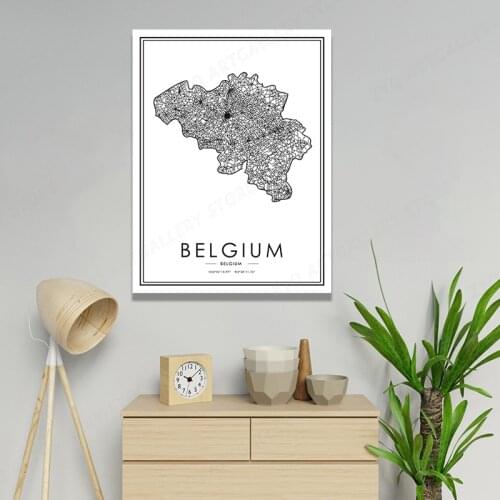 BELGIUM World Map Black And White Line Home Decoration Oil Painting Welt Wand Kunst Leinwand Malerei für Home Cuadros Decor