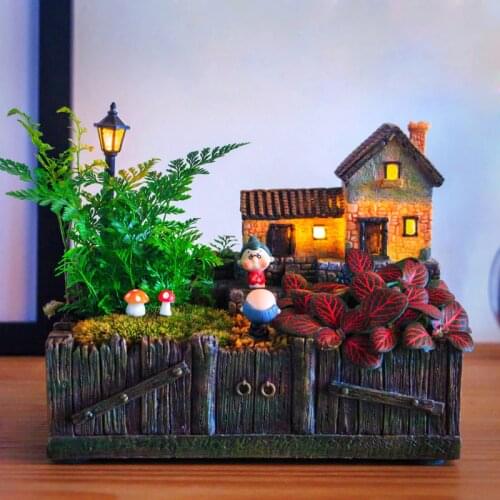 Flower Pot with Lamp Ceramic Bonsai Small Succulent Planters Flower Pot Decor For Balcony Micro Pottery Desktop Office Garden