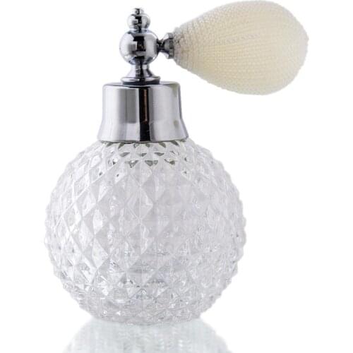 H&D Empty Refillable Glass Perfume Bottle With Short Mesh Atomizer Bulb 110ml Decant Fragrance Bottle Home Wedding Decor Gift