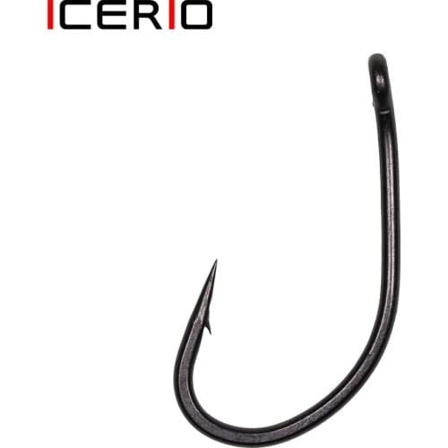 ICERIO 20pcs Matt Black High Carbon Steel Carp Fishing Hooks Curved Shank Barbed Pop-up Rig Hooks