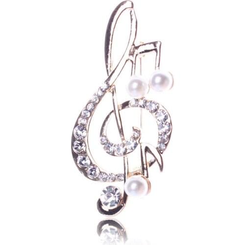 Exquisite Music Note Style Brooch Gold Color Crystal Brooches For Women Musician Gift Concert Routine Jewelry Lapel Pins