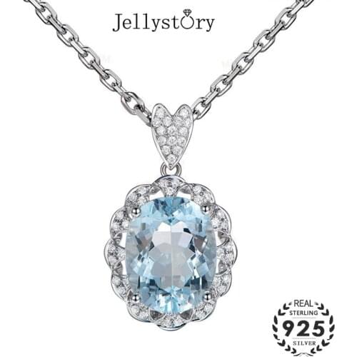 Jellystory Elegant 925 Silver Jewelry Necklace with Oval Shape Sapphire Gemstones Pendant for Women Wedding Party Gift Wholesale