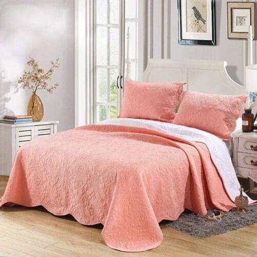 Orange Bedspread For Bed Quilts Set 3pcs Solid Embroidered Cotton Coverlet Quilted Bed Cover King Queen Size Summer Blanket