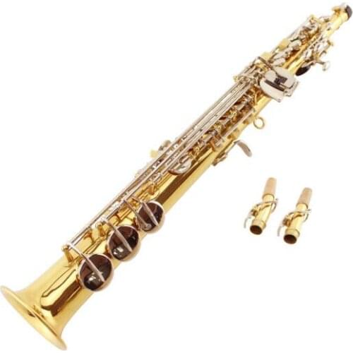 MSS-625 MARGEWATE Soprano Straight Pipe B Flat Sax Nickel Plated Key Saxophone Brass Gold Lacquer with Mouthpiece Accessories