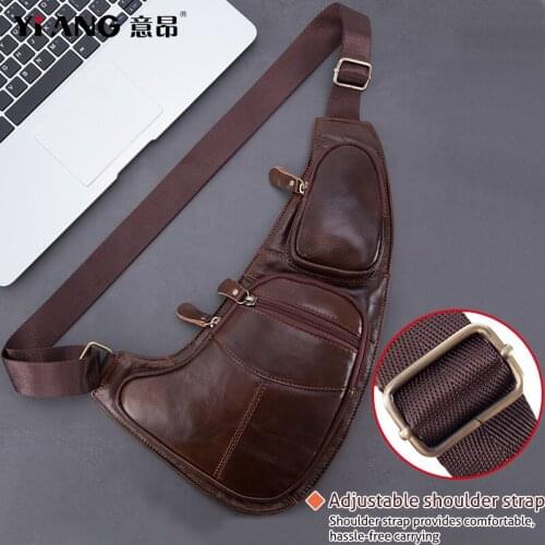 Men Genuine Leather Chest Bag Single Chest Day Pack Vintage Cowhide Male Sling Shoulder Cross Body Bag Trend Messenger Bag Cool