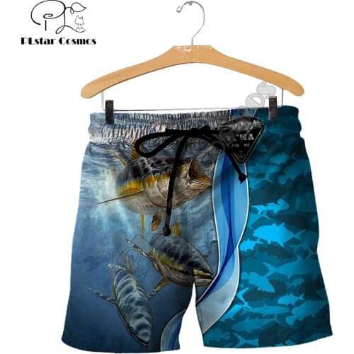 Tuna and Pike Fishing All Over 3D Printed Mens Shorts Unisex Streetwear Summer Beach Loose Shorts Casual Pants Polyester SDM10