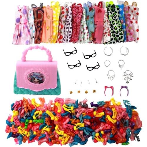 NEW 1 Set Doll Accessories for Barbie Doll Shoes Boots Mini Dress Handbags Crown Necklace Glasses Doll Clothes Kids Toy Gift
